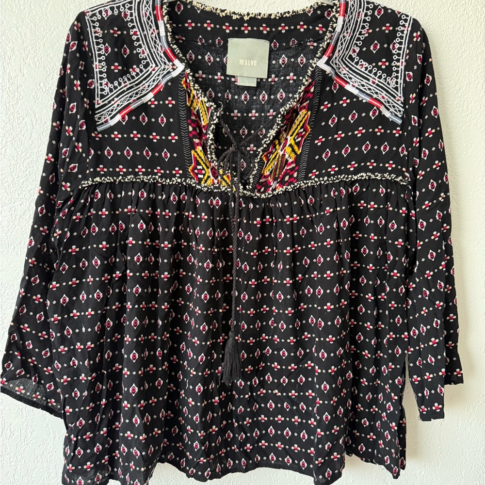Maeve Black and Red Embroidered Blouse